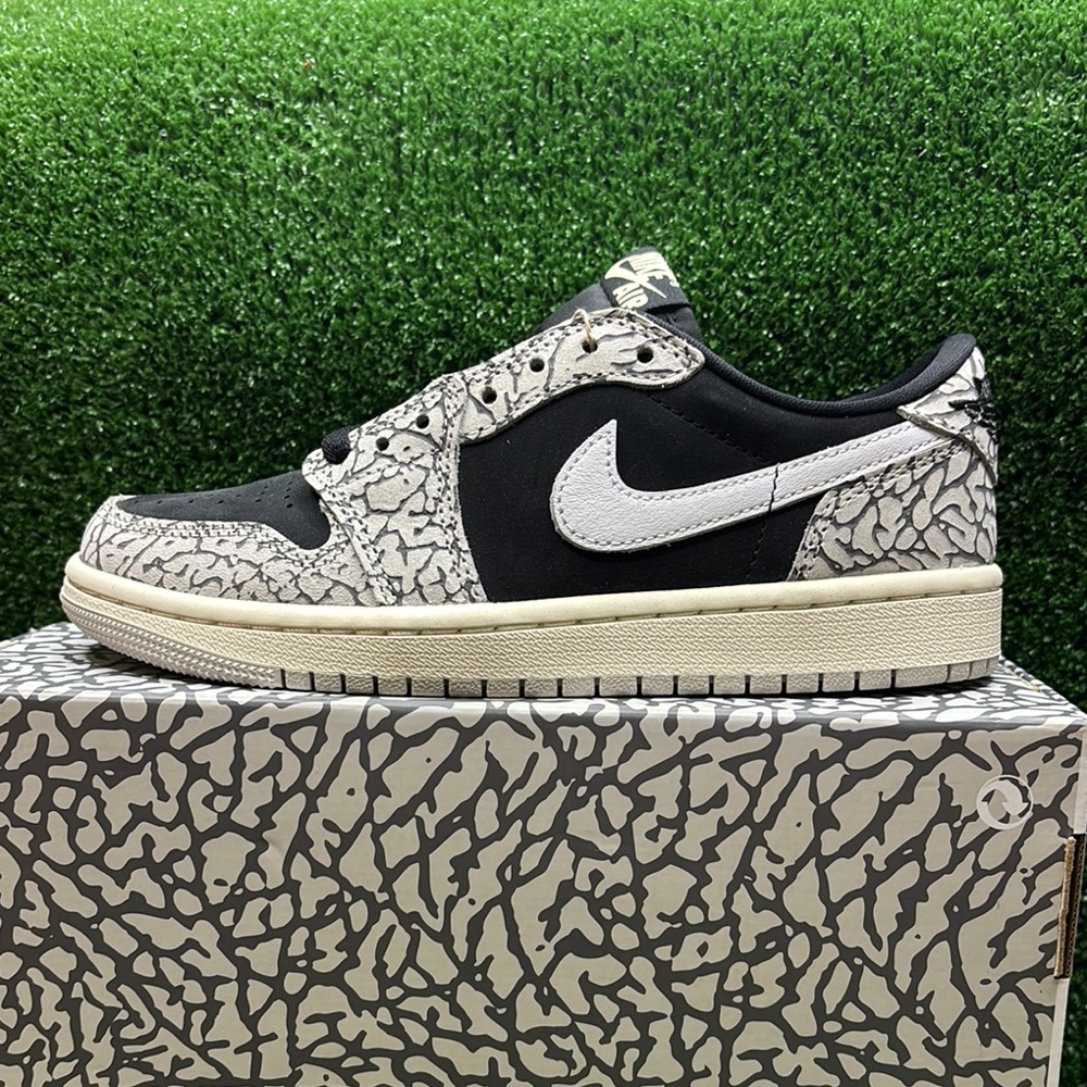 Black and White Elephant Print Jordan 1 low OG Sneakers Womens Size 5